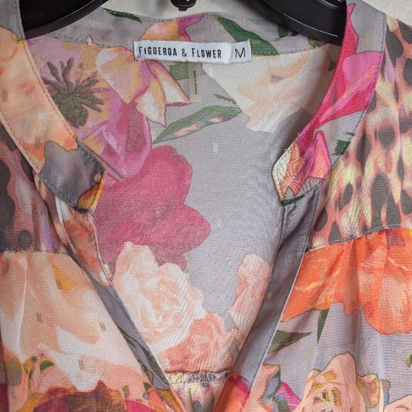 Fig & Flower Cecelia Floral Animal Mixed Print Chiffon Blouse Top Women's M - Picture 4 of 6